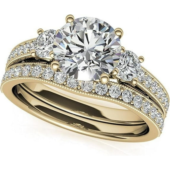 NYS Jewellrs 925 Sterling Silver 2.60 Ct Round Cut White Diamond Engagement Wedding Thanksgiving Christmas Bridal Ring Set 14K Yellow Gold Plated For Women's -4