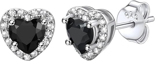 NYS Jewellrs 925 Sterling Silver 2 Ct Heart Cut Black Diamond Push Back Stud Earring's 14K White Gold Plated For Women's
