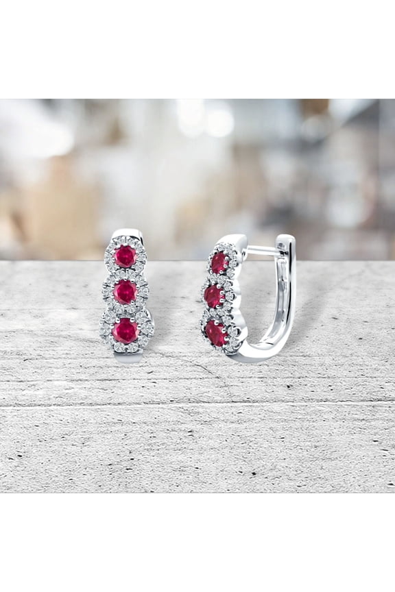 925 Sterling Silver 2 Ct Round Cut Ruby Clip On Hoop Earrings For Women's 14K White Gold Plated