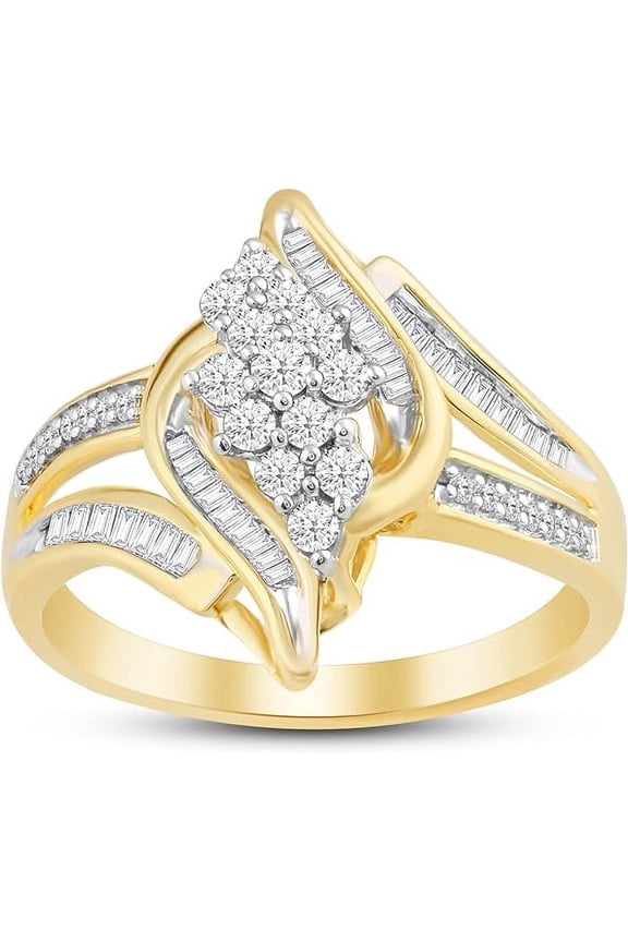 Women's 1.30 Ct Round Cut White Diamond Cluster Engagement Wedding Ring 14K Yellow Gold Plated 925 Sterling Silver -8.5