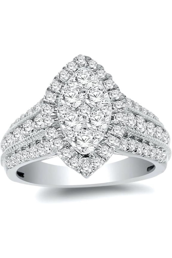 Women's 2.20 Ct Round Cut White Diamond Wedding Engagement Cluster Ring 14K White Gold Plated 925 Sterling Silver -4