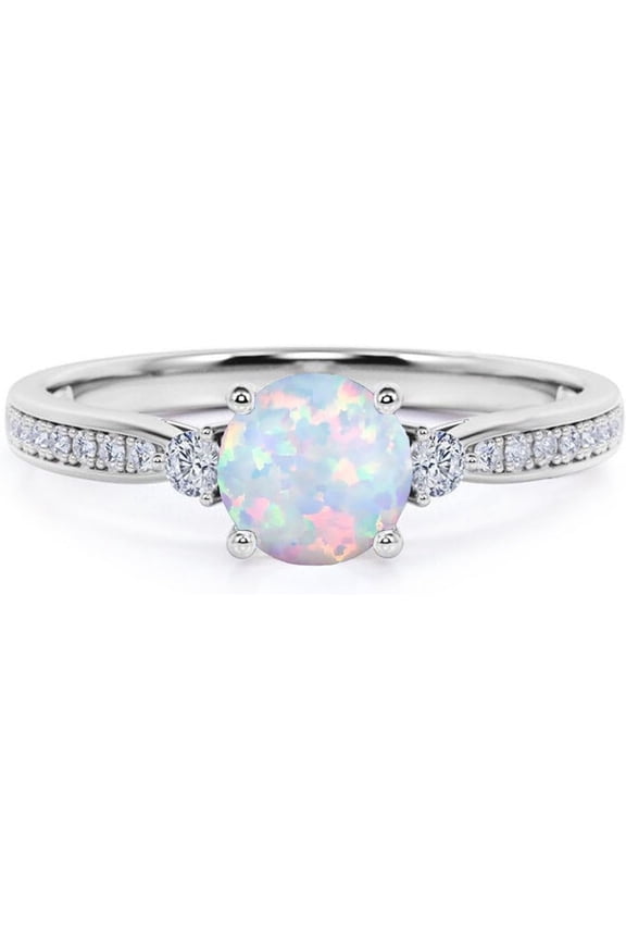 NYS Jewellrs2.20 Ct Round Cut Fire Opal Wedding Engagement Ring 925 Sterling Silver 14K White Gold Plated For Women's -6.5