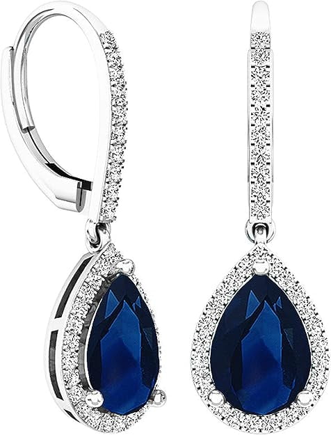 NYS Jewellrs2.40Ct Pear Cut Blue Sapphire Lever Back Drop Earring's 14K White Gold Plated 925 Sterling Silver For Women's