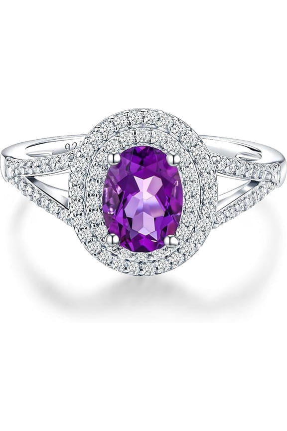 2.10 Ct Oval Cut Cz Amethyst Wedding Anniversary Womens Double Halo Ring 14K White Gold Plated-6
