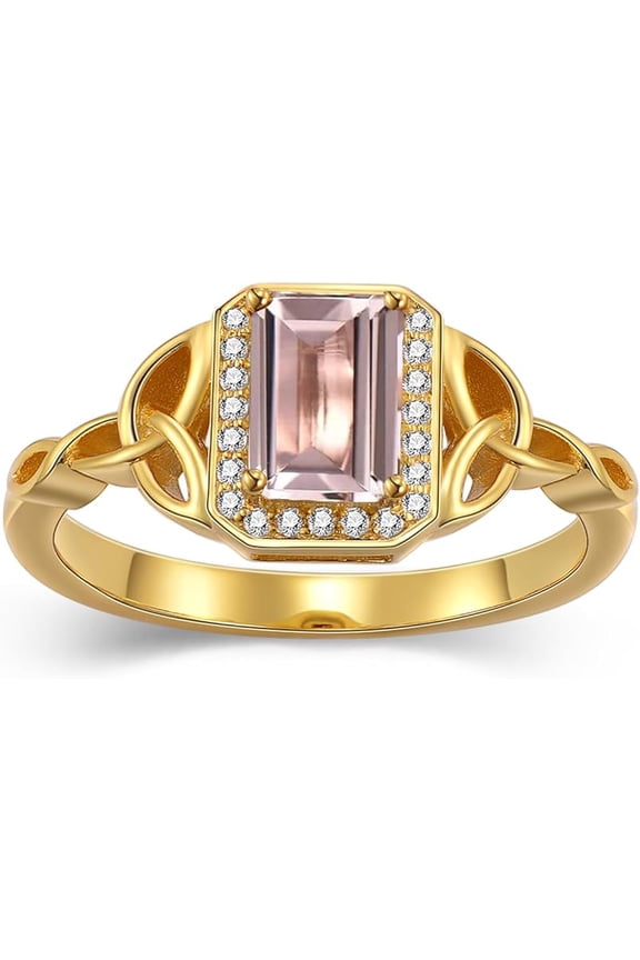 2.20 Ct Emerald Cut Pink Sapphire Womens Halo Ring 14K Yellow Gold Plated-9.5