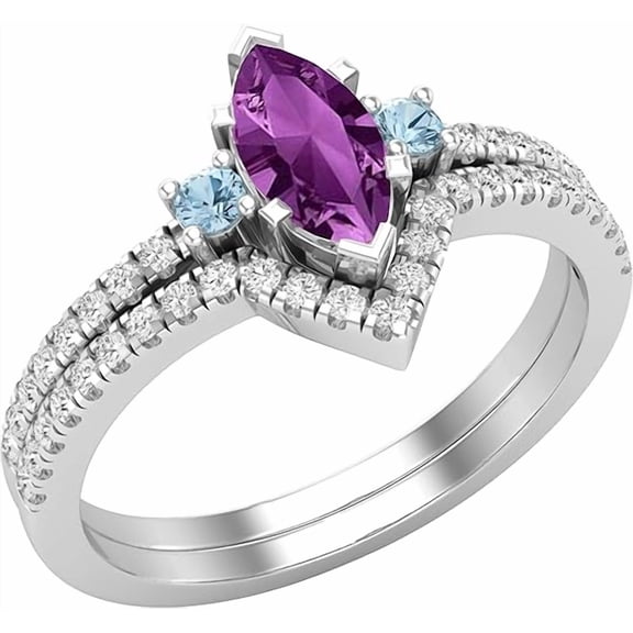 NYS Jwellers 2.20 Ct Marquise Cut Cz Amethyst Womens Bridal Ring 14K White Gold Plated-8