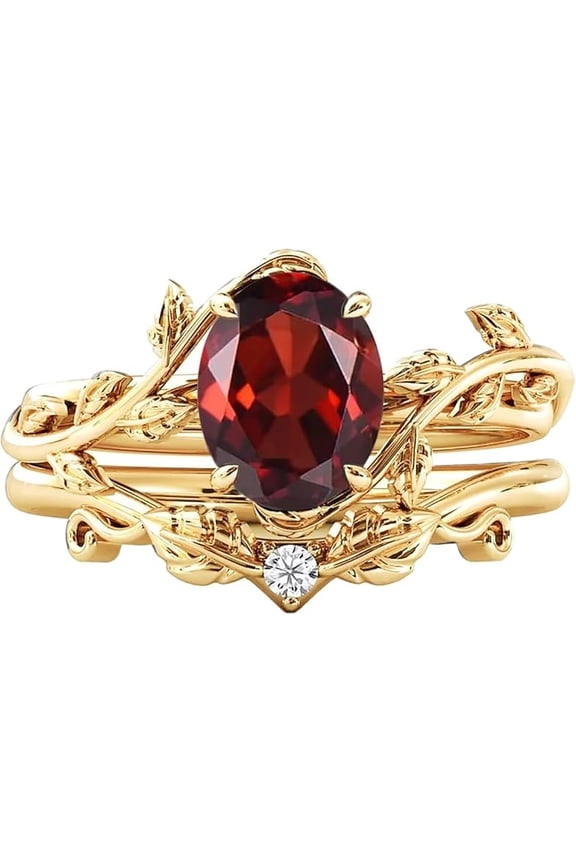 2.20 Ct Oval Cut Red Garnet Womens Wedding Bridal Ring 14K Yellow Gold Plated-9.5