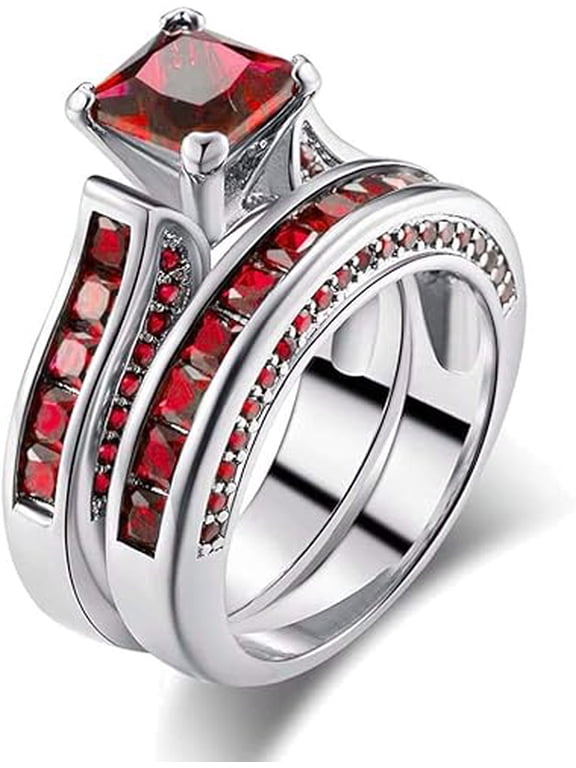 NYS Jwellers 2.20 Ct Princess Cut Red Garnet Womens Bridal Ring 14K White Gold Plated-5