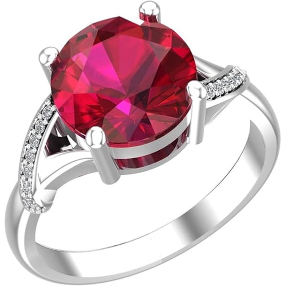 NYS Jwellers 925 Sterling Silver Ring for Women, Round Red Ruby and CZ ...