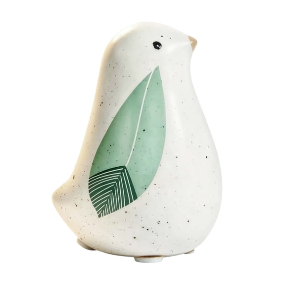 Ceramic Bird Figurine White Green Leaf Bird Statue Tabletop Decor 3.3 Inch Cute Small Bird Ornament for Shelf Bookcase Living Room Office Gift