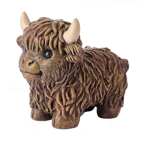 NYSCURE Resin Brown 4.3 Inch Highland Cow Gnome Figurine Decor Scottish Calf Statues for Farmhouse Tiered Trays, Gardens, Nordic Home Festival Desk Bookshelf Living Room Ornament Gifts