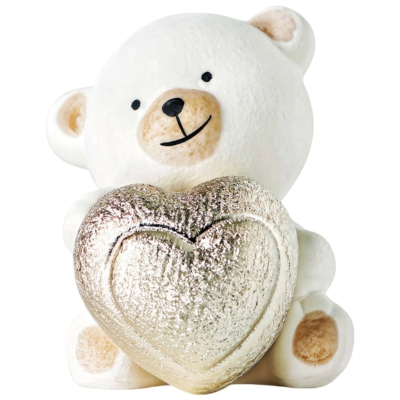 NYSCURE Cute Ceramic 3.2 Inch Mini Palm Size Love Bear Figurine Golden Heart Statue Wedding Shelf Livingroom Decor