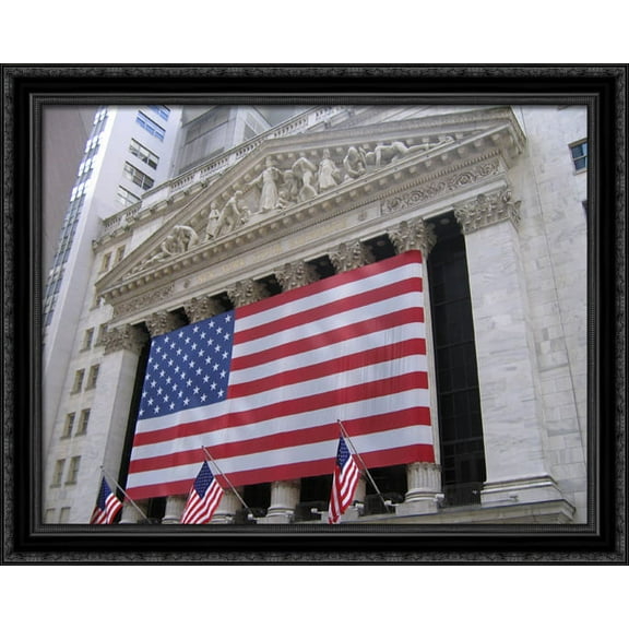 NYSE New York Stock Exchange 36x28 Large Black Ornate Wood Framed Canvas Art