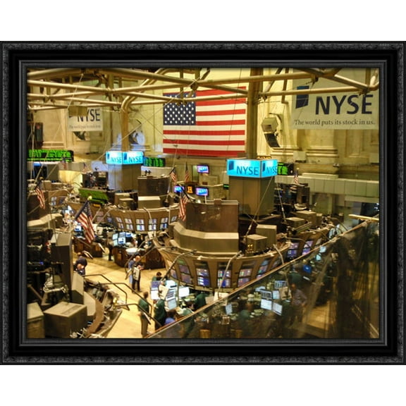 NYSE New York Stock Exchange 36x28 Large Black Ornate Wood Framed Canvas Art