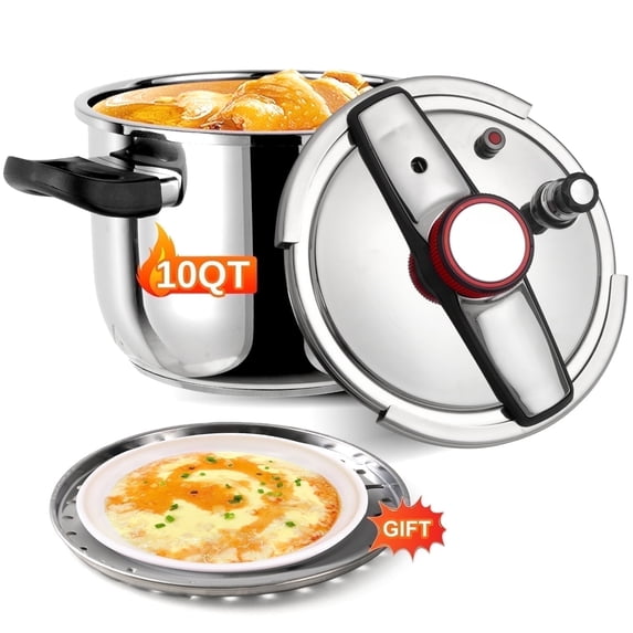 NYTRX 18/8 Stainess Pressure Cooker 10 QT, Food-Grade Olla De Presion, Steam Included