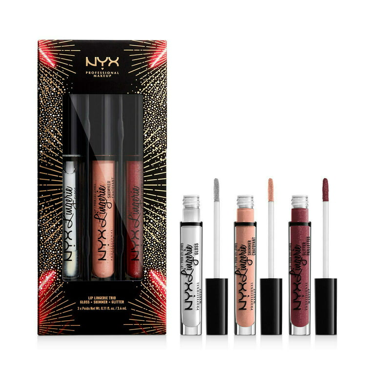 NYX Lip Lingerie Trio Lip Gloss Shimmer Glitter Gift Set