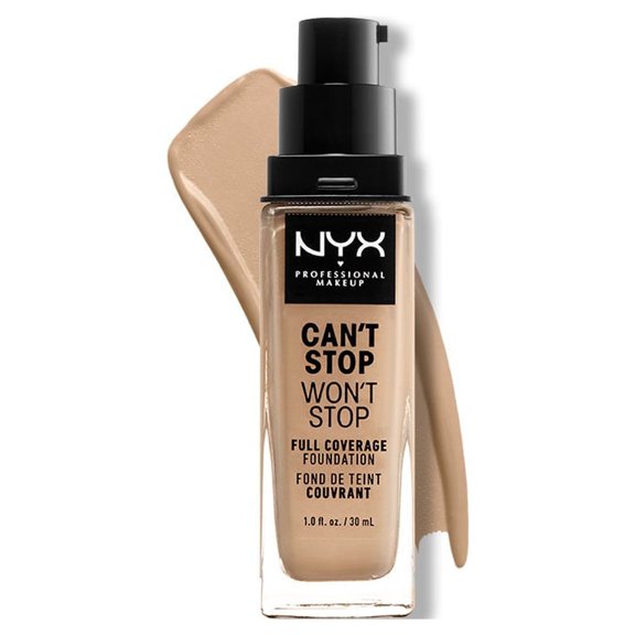 NYX Professional Makeup Can't Stop Won't Stop 24hr Full Coverage Liquid Foundation, Matte Finish, Waterproof, Buff, 1 fl oz
