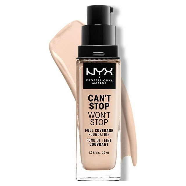 NYX Professional Makeup Can't Stop Won't Stop 24hr Full Coverage Liquid Foundation, Matte Finish, Waterproof, Light Porcelain