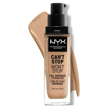 NYX Professional Makeup Can't Stop Won't Stop 24hr Full Coverage Liquid Foundation, Matte Finish, Waterproof, Soft Beige