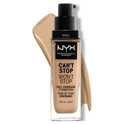 NYX Professional Makeup Cant Stop Wont Stop 24hr Full Coverage Liquid Foundation, Matte Finish, Waterproof, True Beige, 1 fl oz