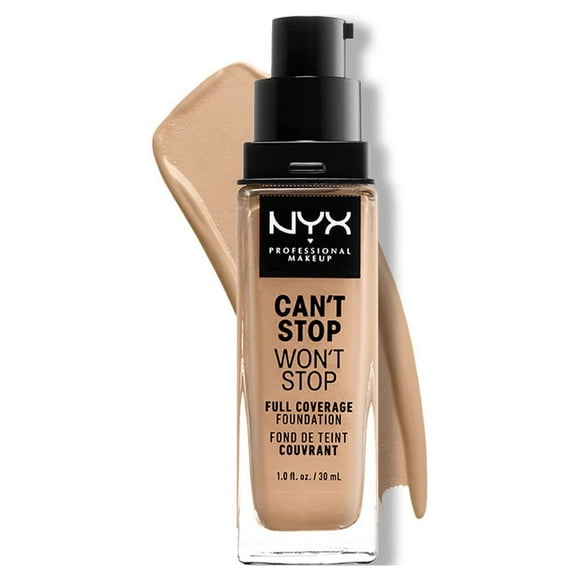 NYX Professional Makeup Can't Stop Won't Stop 24hr Full Coverage Liquid Foundation, Matte Finish, Waterproof, True Beige, 1 fl oz
