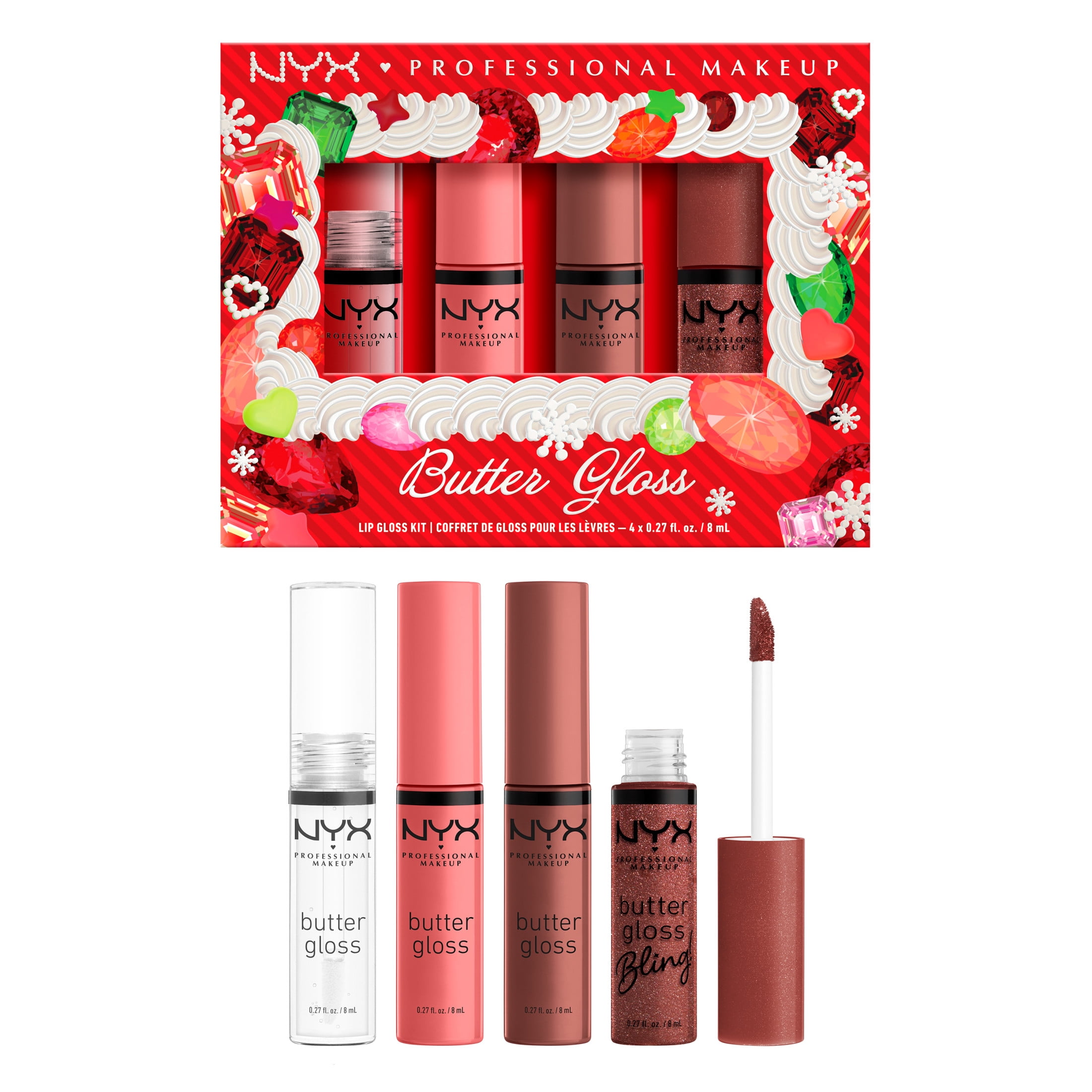 NYX Professional Makeup Holiday 2026 - Lip Makeup Butter Gloss Kit Holiday Limited Edition Set, Sugar Glass, Praline, and Creme Brulee, Bronze Rose Gem., 1 kit
