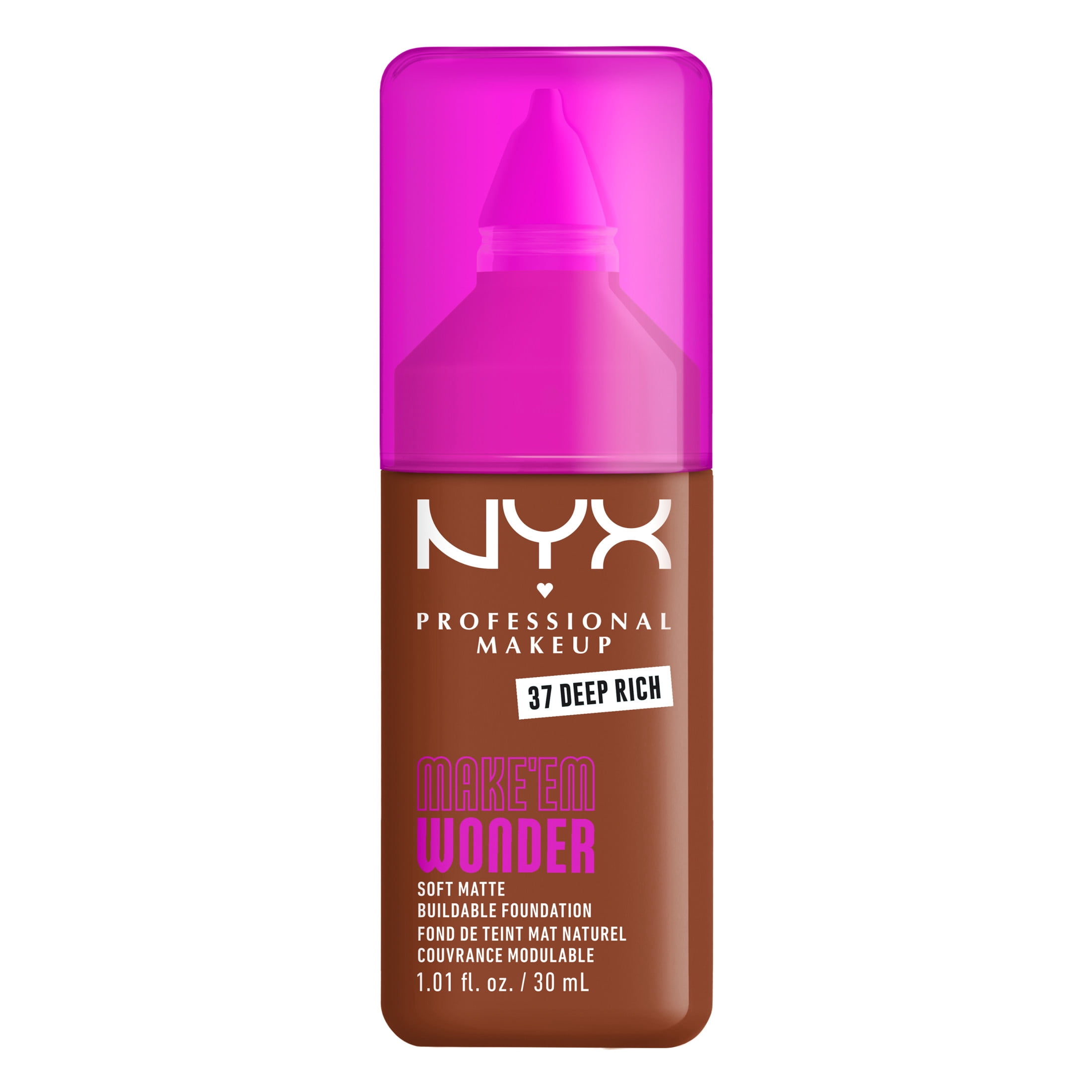 NYX Professional Makeup Make Me Wonder Make 'EM Wonder, 24H Soft Matte Foundation, DEEP RICH, 0.84 fl oz