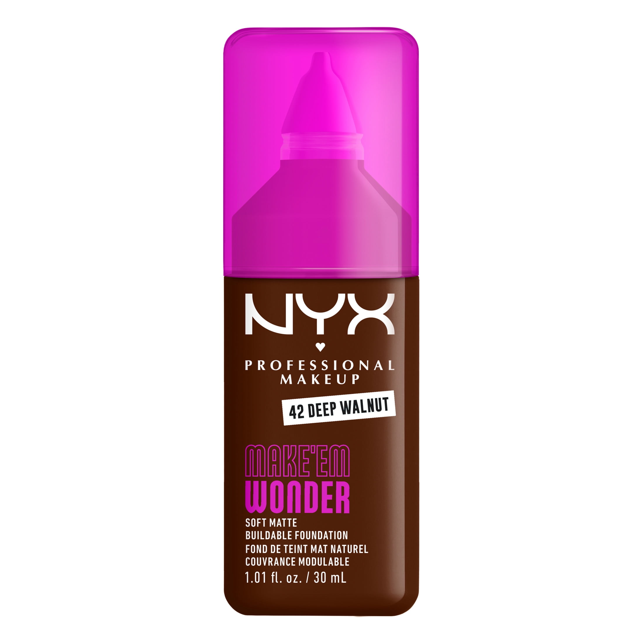 NYX Professional Makeup Make Me Wonder Make 'EM Wonder, 24H Soft Matte Foundation, DEEP WALNUT, 0.84 fl oz