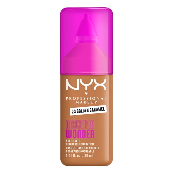 NYX Professional Makeup Make Me Wonder Make 'EM Wonder, 24H Soft Matte Foundation, GOLDEN CARAMEL, 0.84 fl oz