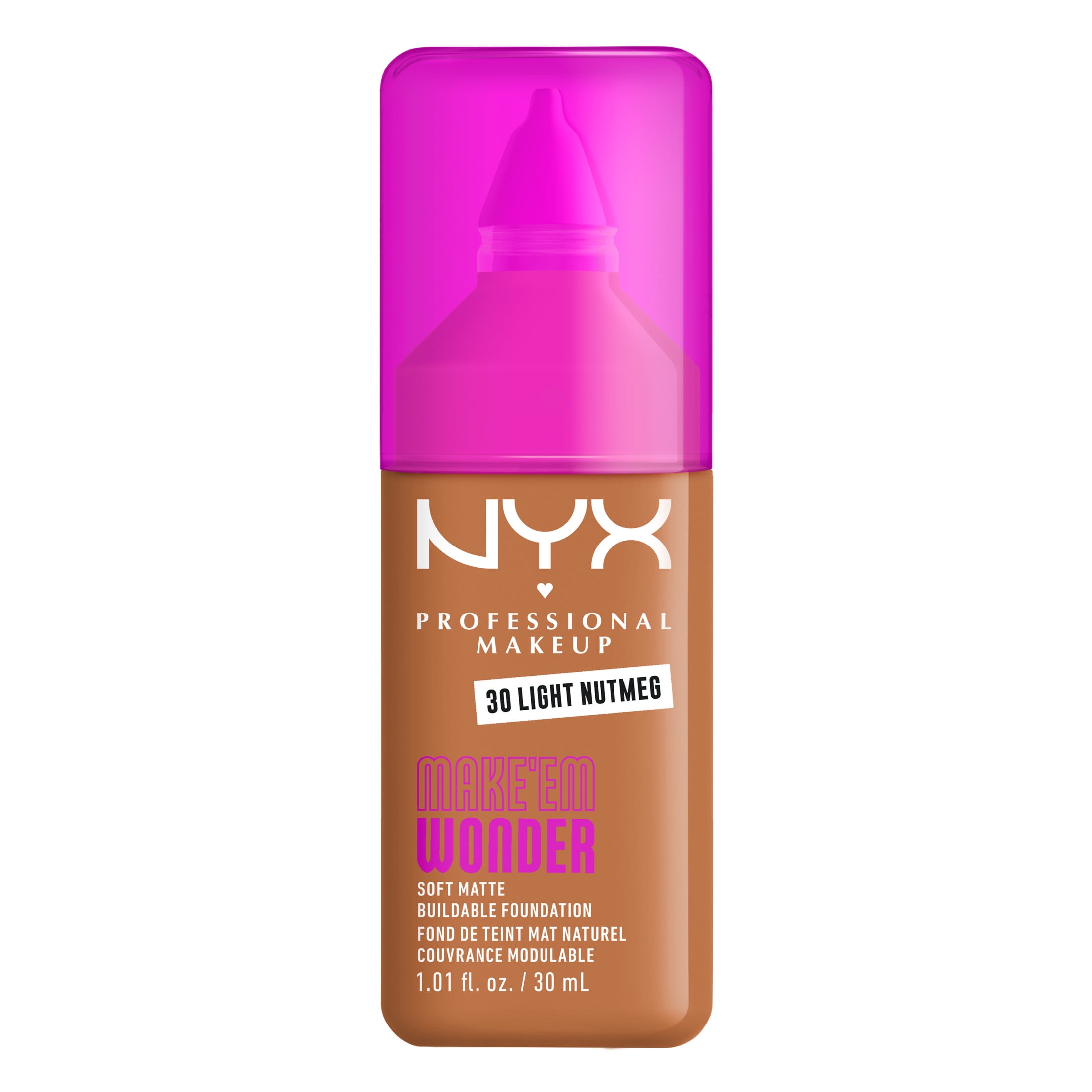 NYX Professional Makeup Make Me Wonder Make 'EM Wonder, 24H Soft Matte Foundation, LIGHT NUTMEG, 0.84 fl oz