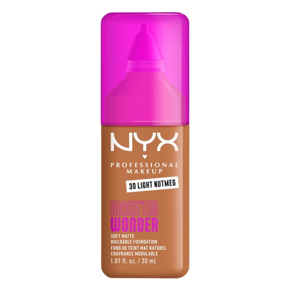 NYX Professional Makeup Make Me Wonder Make 'EM Wonder, 24H Soft Matte Foundation, LIGHT NUTMEG, 0.84 fl oz