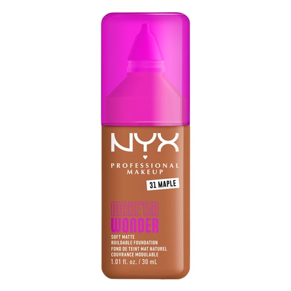 NYX Professional Makeup Make Me Wonder Make 'EM Wonder, 24H Soft Matte Foundation, MAPLE, 0.84 fl oz