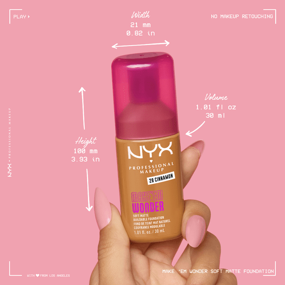 NYX Professional Makeup Make 'EM Wonder, 24H Soft Matte Foundation Makeup, NATURAL 12