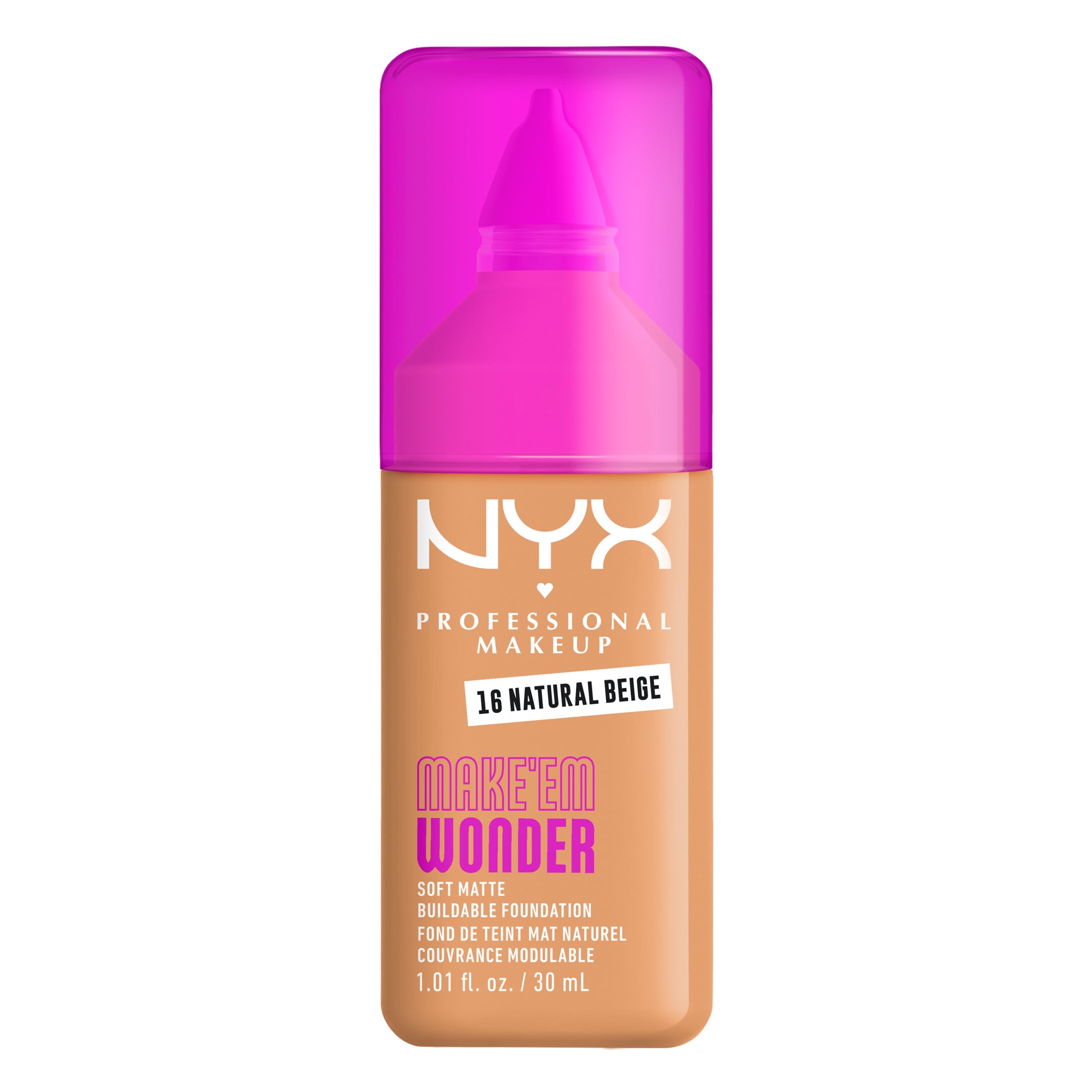 NYX Professional Makeup Make 'EM Wonder, 24H Soft Matte Foundation Makeup, NATURAL BEIGE 16