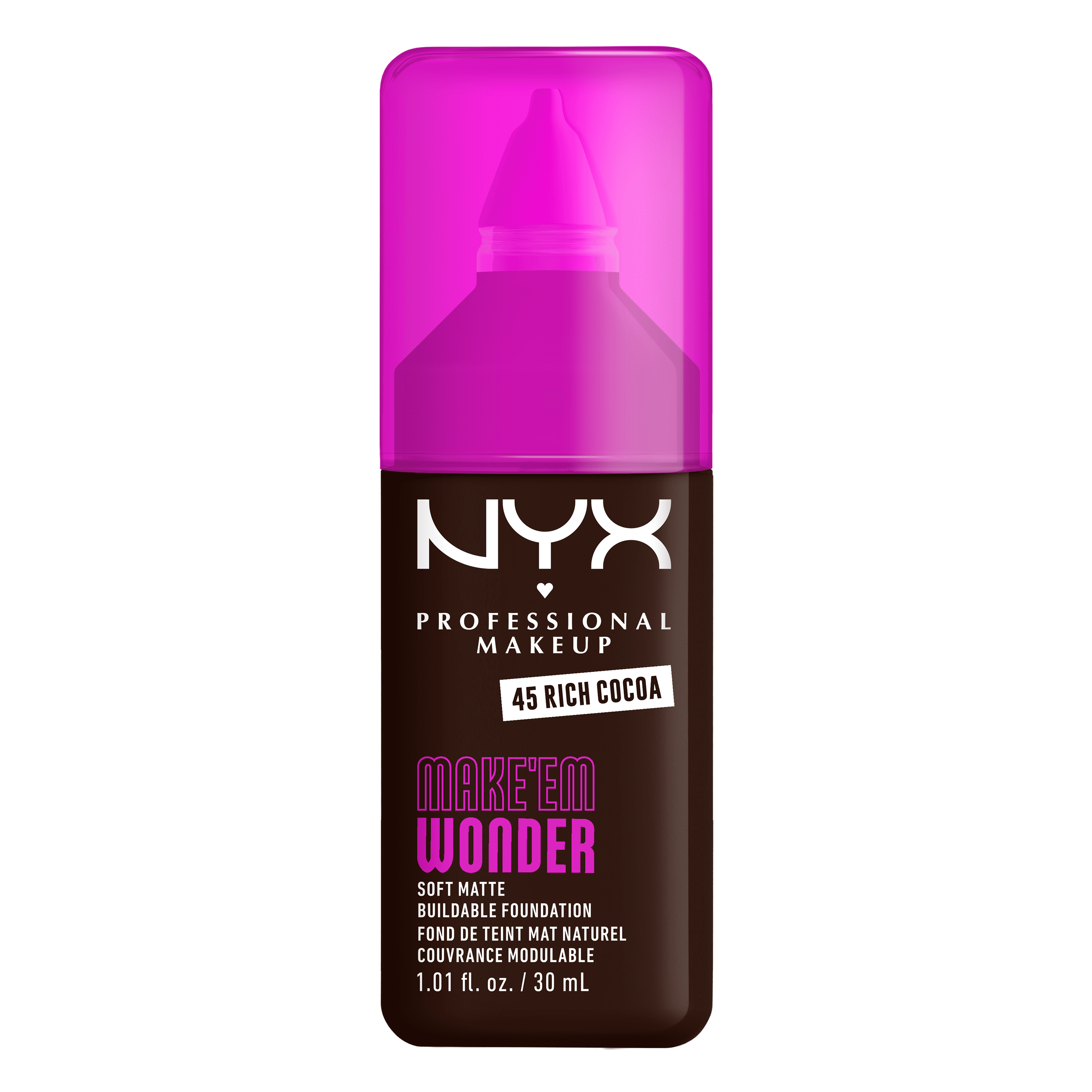NYX Professional Makeup Make 'EM Wonder, 24H Soft Matte Foundation Makeup, RICH COCOA 45