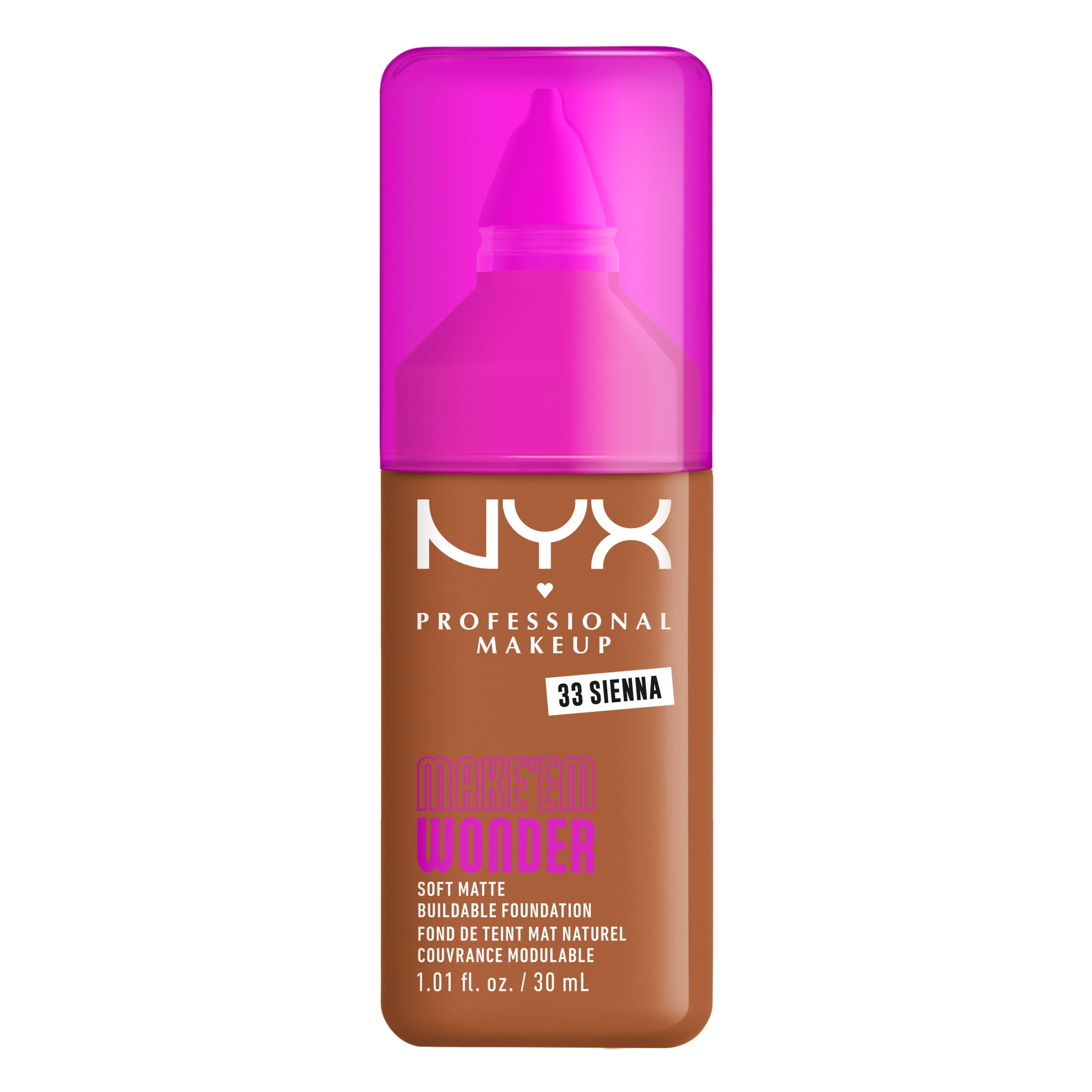 NYX Professional Makeup Make Me Wonder Make 'EM Wonder, 24H Soft Matte Foundation, SIENNA, 0.84 fl oz