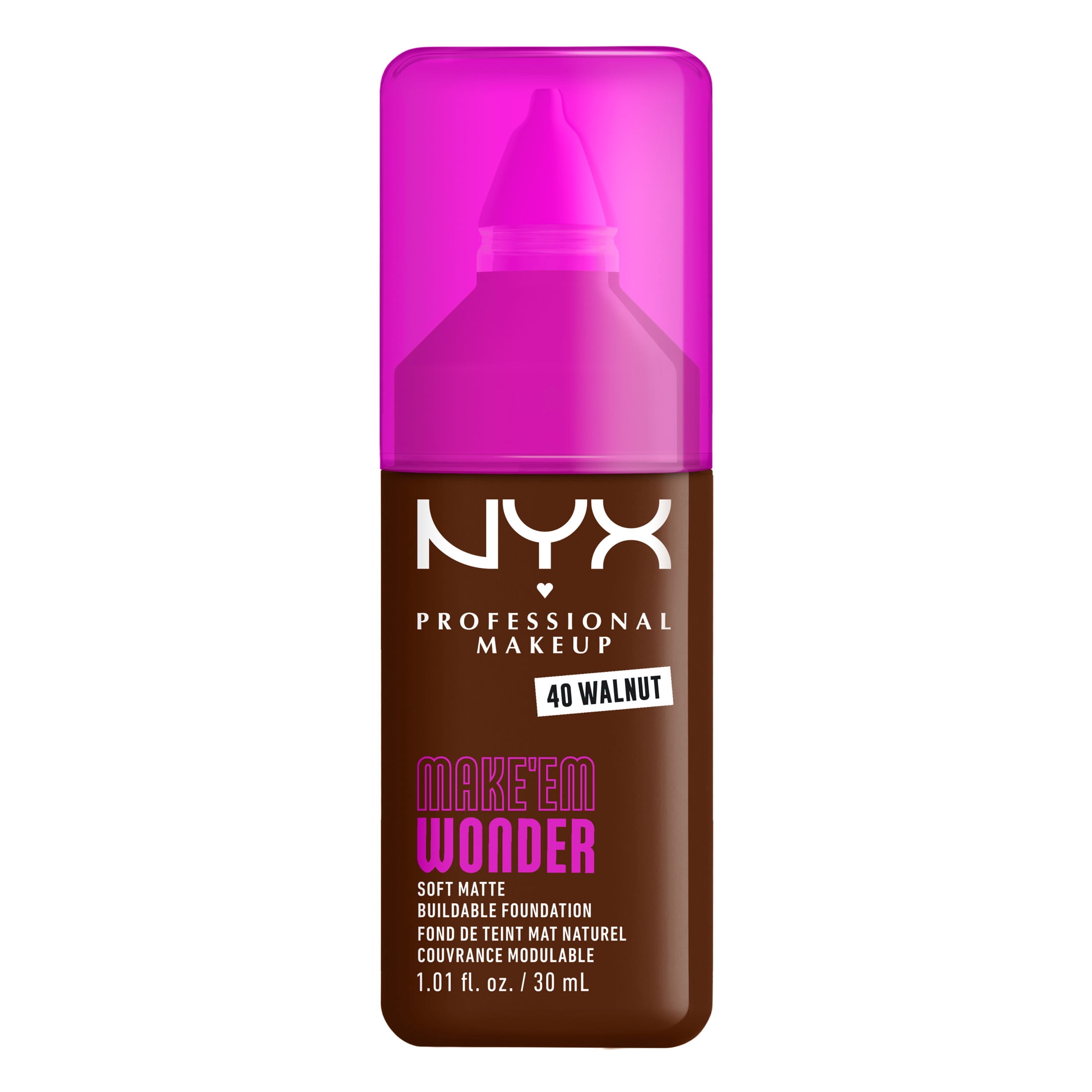 NYX Professional Makeup Make Me Wonder Make 'EM Wonder, 24H Soft Matte Foundation, WALNUT, 0.84 fl oz