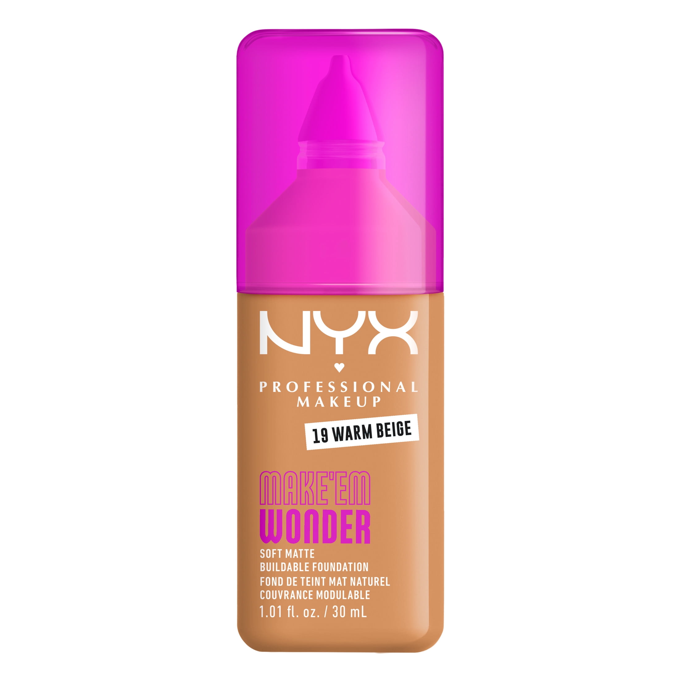 NYX Professional Makeup Make Me Wonder Make 'EM Wonder, 24H Soft Matte Foundation, WARM BEIGE, 0.84 fl oz