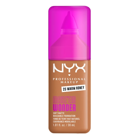 NYX Professional Makeup Make Me Wonder Make 'EM Wonder, 24H Soft Matte Foundation, WARM HONEY, 0.84 fl oz