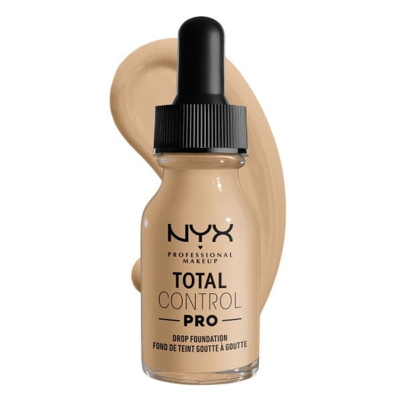 NYX Professional Makeup Total Control Pro Drop Foundation, Skin-true buildable coverage, clean vegan formula, Nude