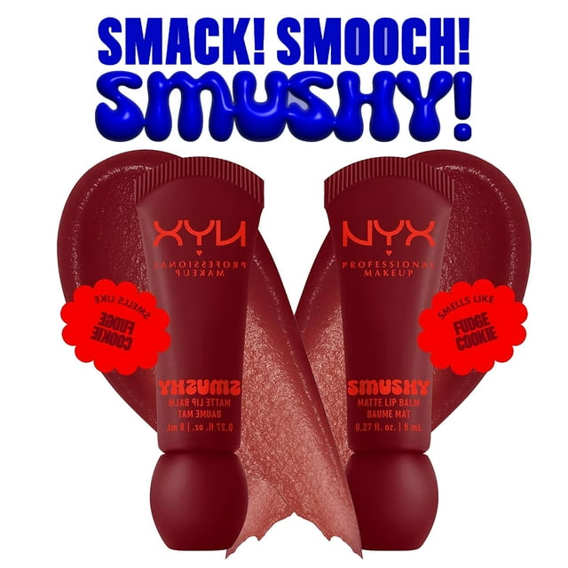NYX Smushy Soft Matte Lip Balm, 12-Scented Lip Balm Shades with Blurring Finish, Soft-Matte Buildable Color,Vegan Moisturizing Formula, 0.27 fl oz - 2PC Swipe 2 Smooth