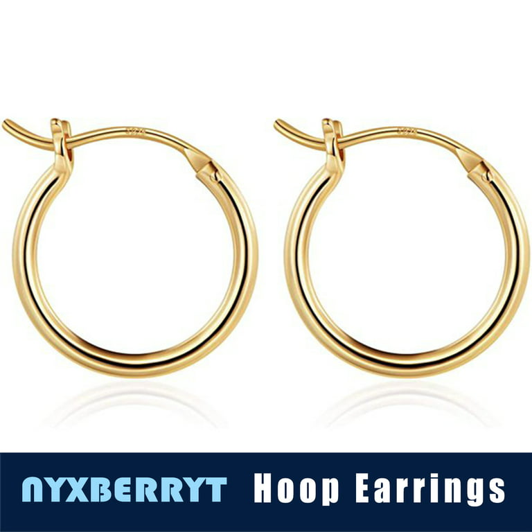 Nyxberryt Gold Hoop Earrings for Women,14K Gold Plated 925 Sterling Silver Post Hypoallergenic Hoops Earrings Lightweight Small Cute Gold Hoops