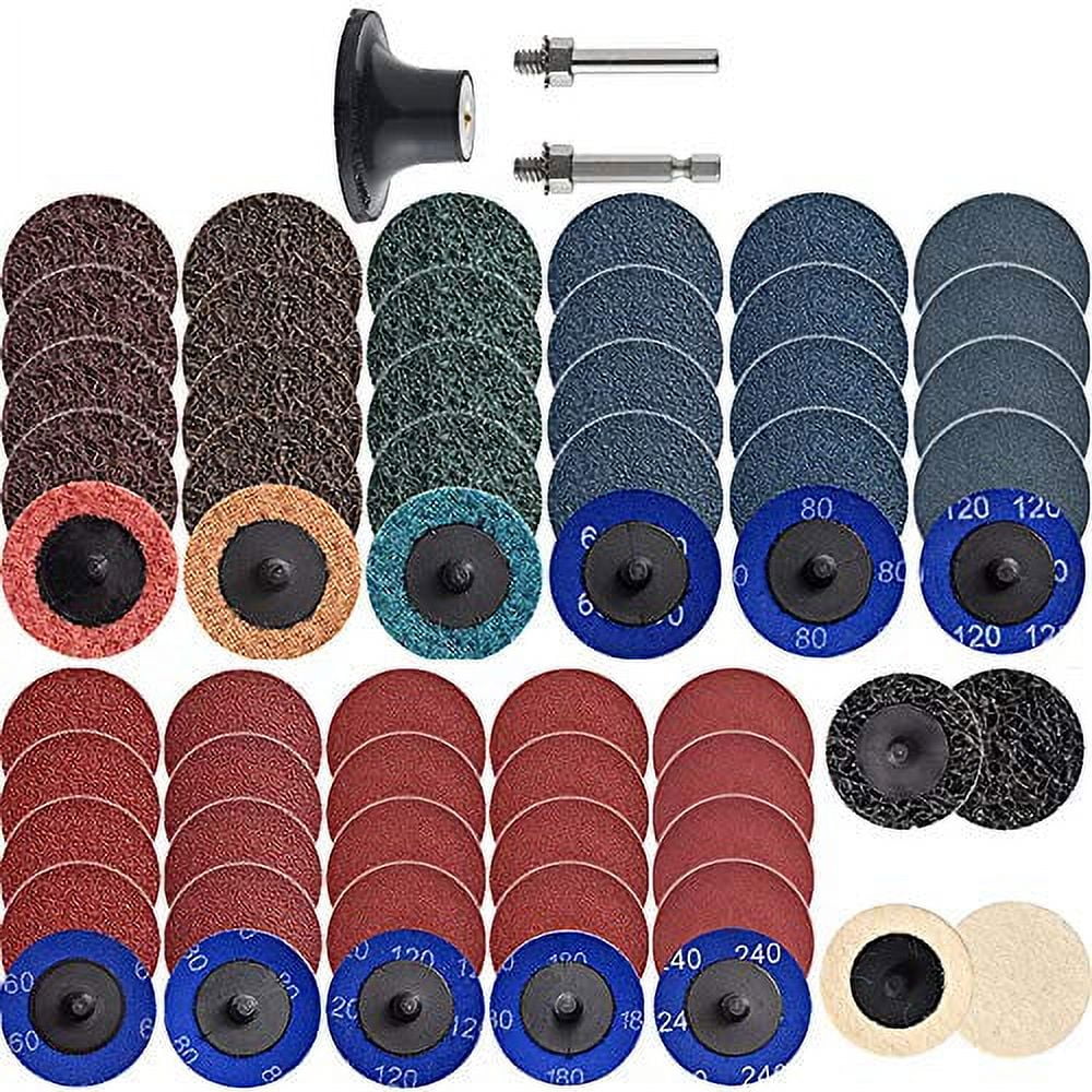 NYXCL 60Pcs 2 inch Roloc Quick Change Sanding Discs Set, 2Pcs 1/4" Holders, Die Grinder Surface