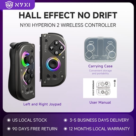 NYXI Hyperion 2 Wireless Game Controller with Dual Hall Effect Joysticks (No Drift), Programmable Back Buttons, 6-Axis Gyro, Turbo for Nintendo Switch/OLED/Lite