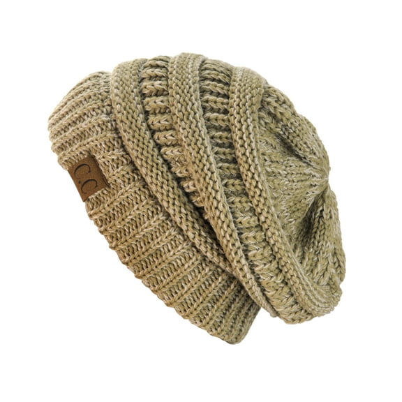 NYfashion101 Exclusive Unisex Two Tone Warm Cable Knit Thick Slouch Beanie Cap, 2 Tone Taupe