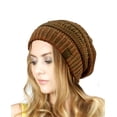 thumbnail image 1 of NYfashion101 Exclusive Unisex Two Tone Warm Cable Knit Thick Slouch Beanie Cap, Taupe/Burnt Orange, 1 of 1