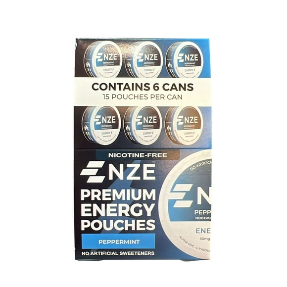 NZE Caffeine Nootropic Energy Pouches Peppermint 50mg Pack of 6