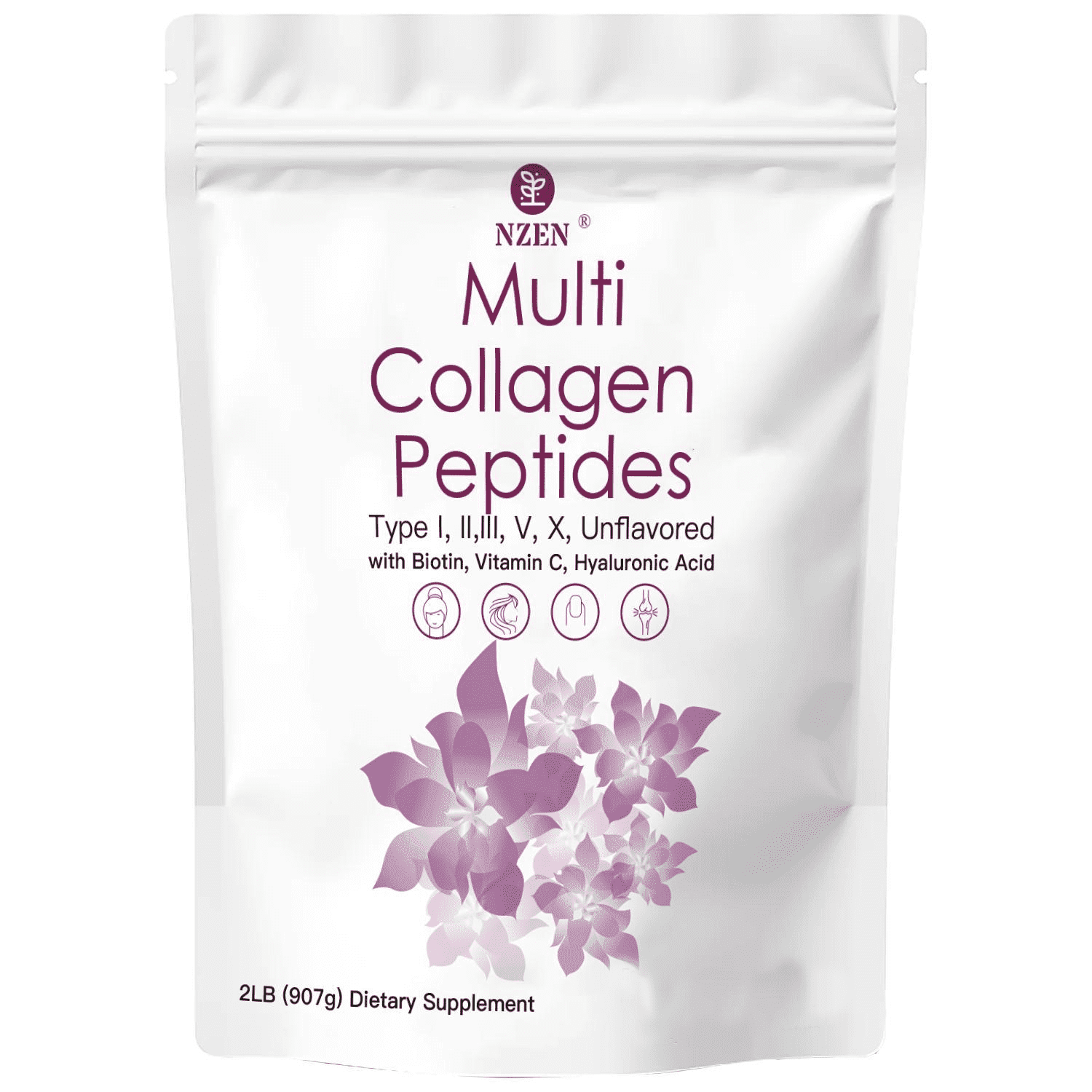 NZEN Multi Collagen Protein Powder, 82 Servings - 2 Lb, Type I,II,III,V,X with Biotin, Hyaluronic Acid, Vitamin C