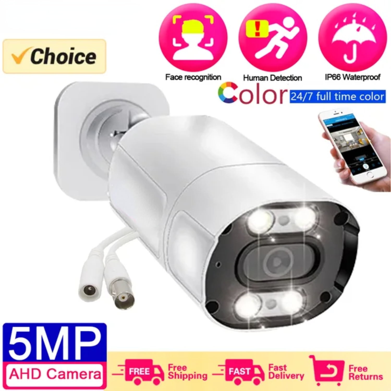 NZISNG 8MP Wired CCTV Analog Security Camera Full Color Night Vision
