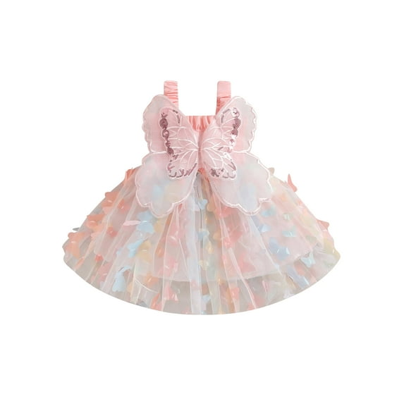 NZNDSHD Toddler Baby Girls Dress 3D Butterfly Ruched Sleeveless Layered Cami Dress Summer Casual Clothes Princess Dress